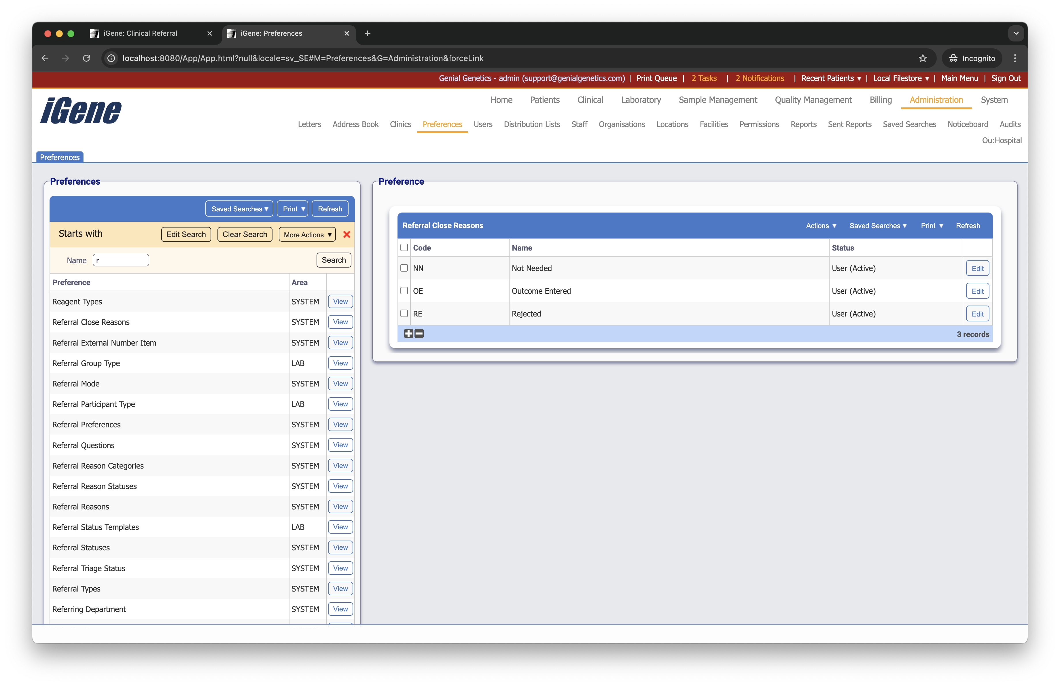 Referral Close Reasons list