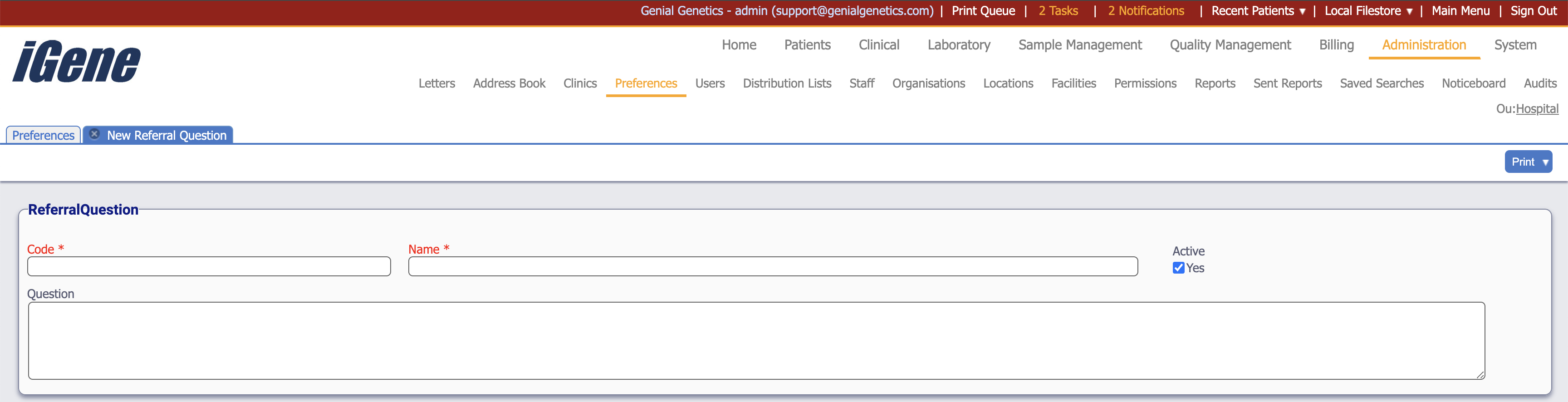 Edit Referral Question