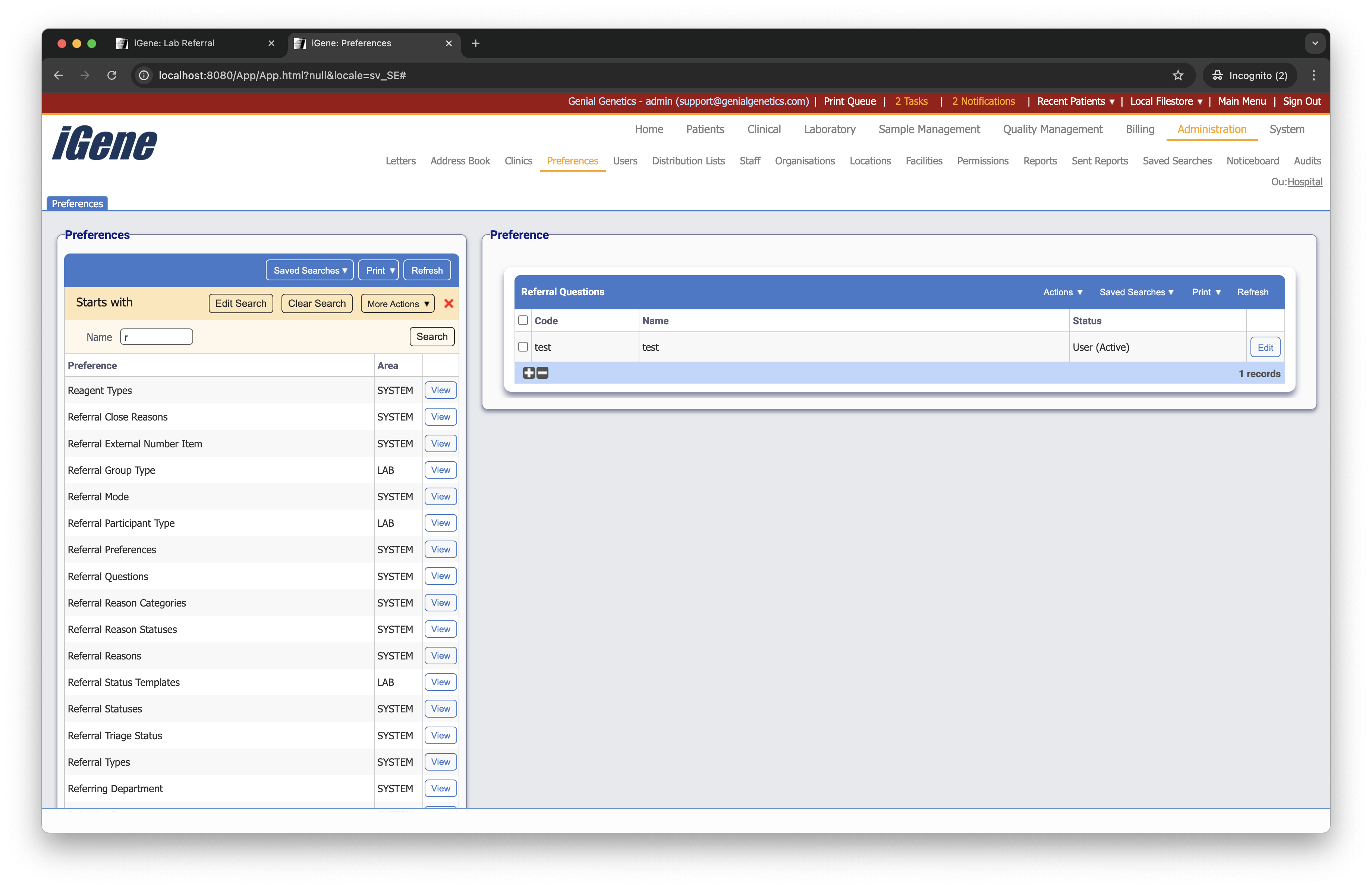 Referral Questions list
