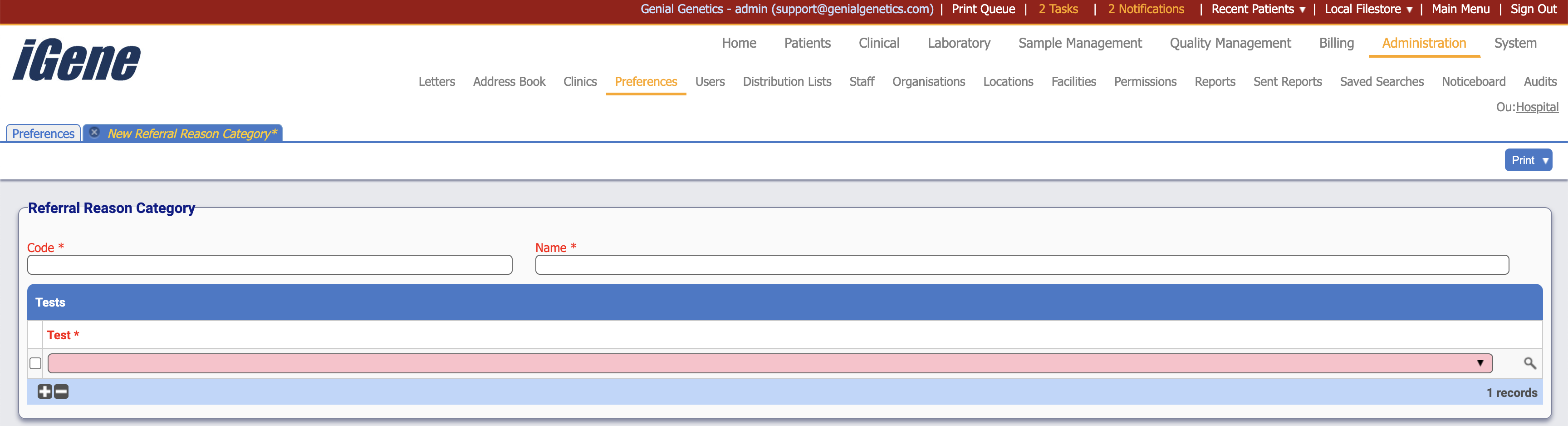 Edit Referral Reason Category