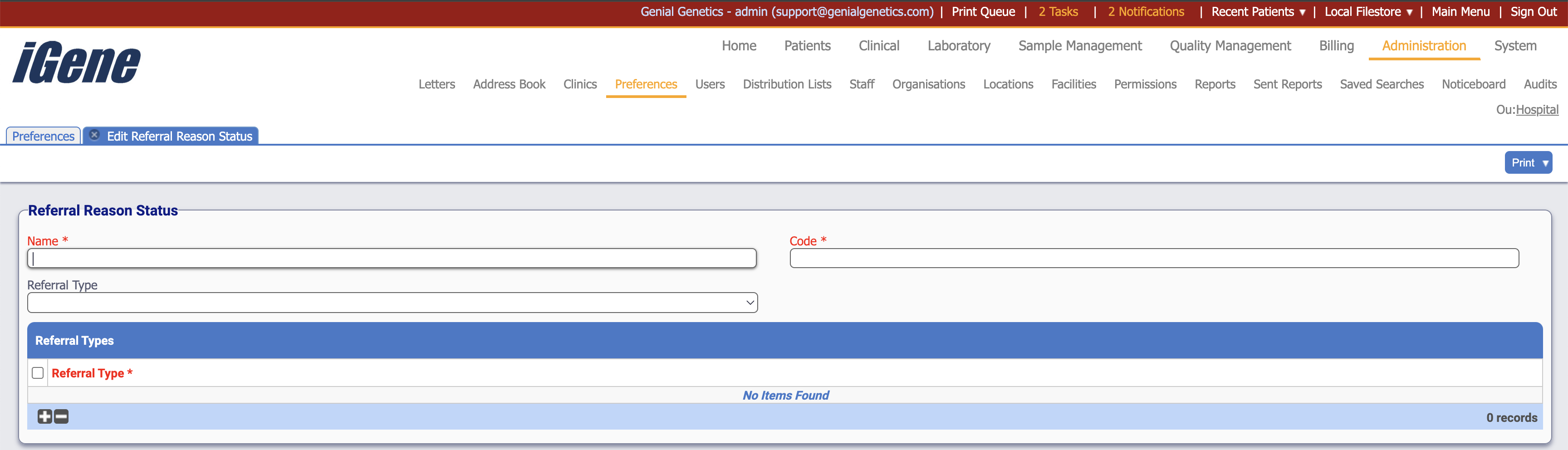 Edit Referral Reason Status