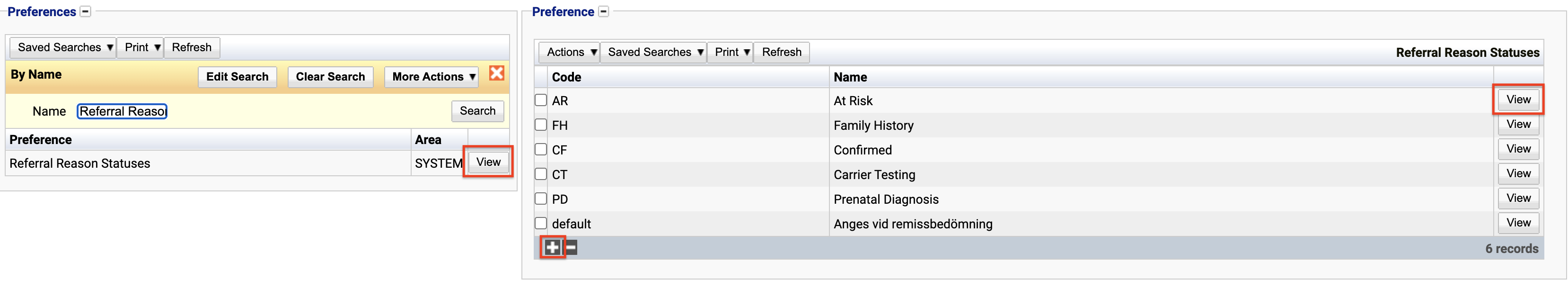 Finding the referral reasons statuses preference in the preference list.