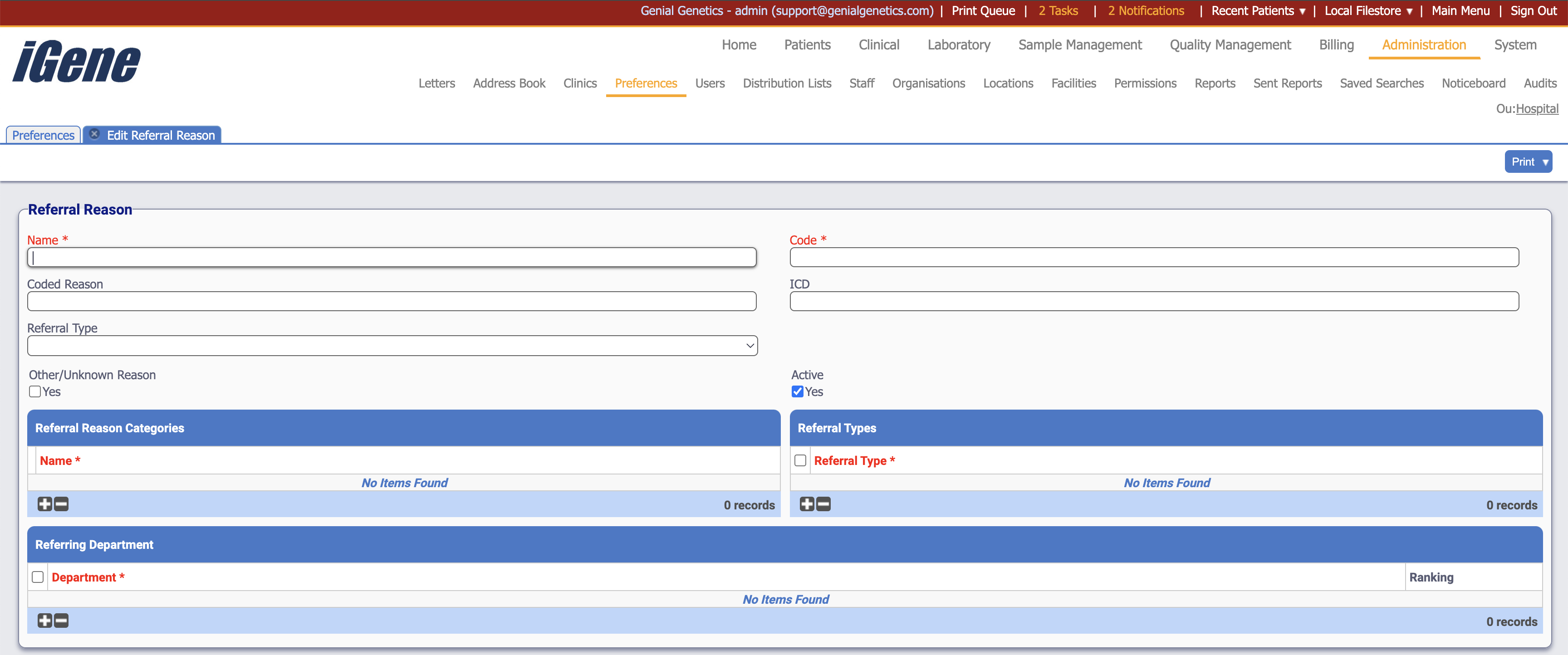 Edit Referral Reason