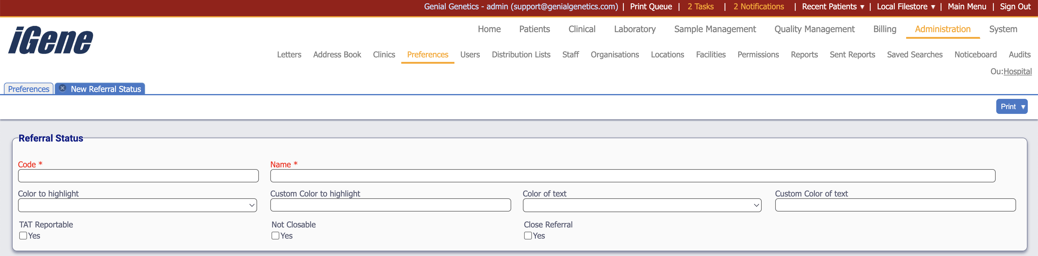Edit Referral Status