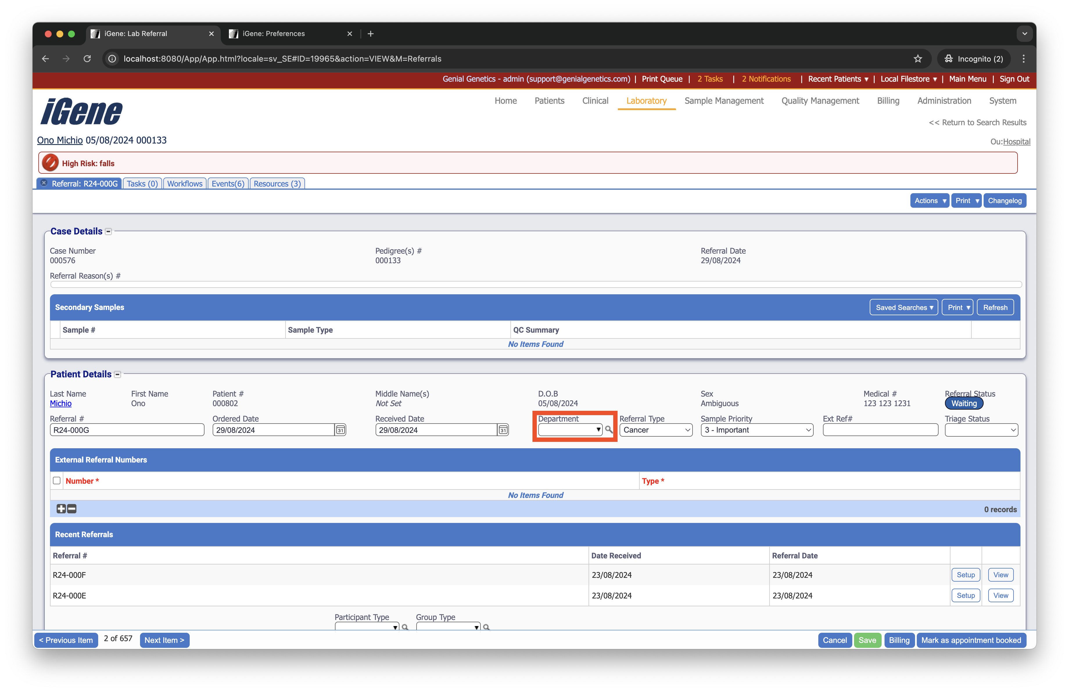 Referring Department