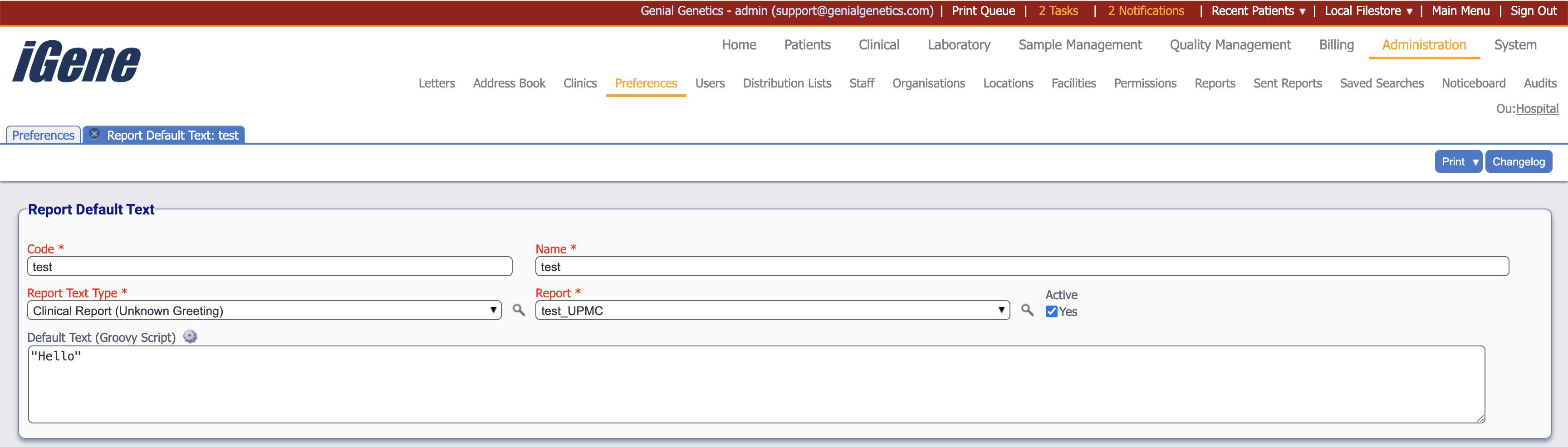 Edit Report Default Type