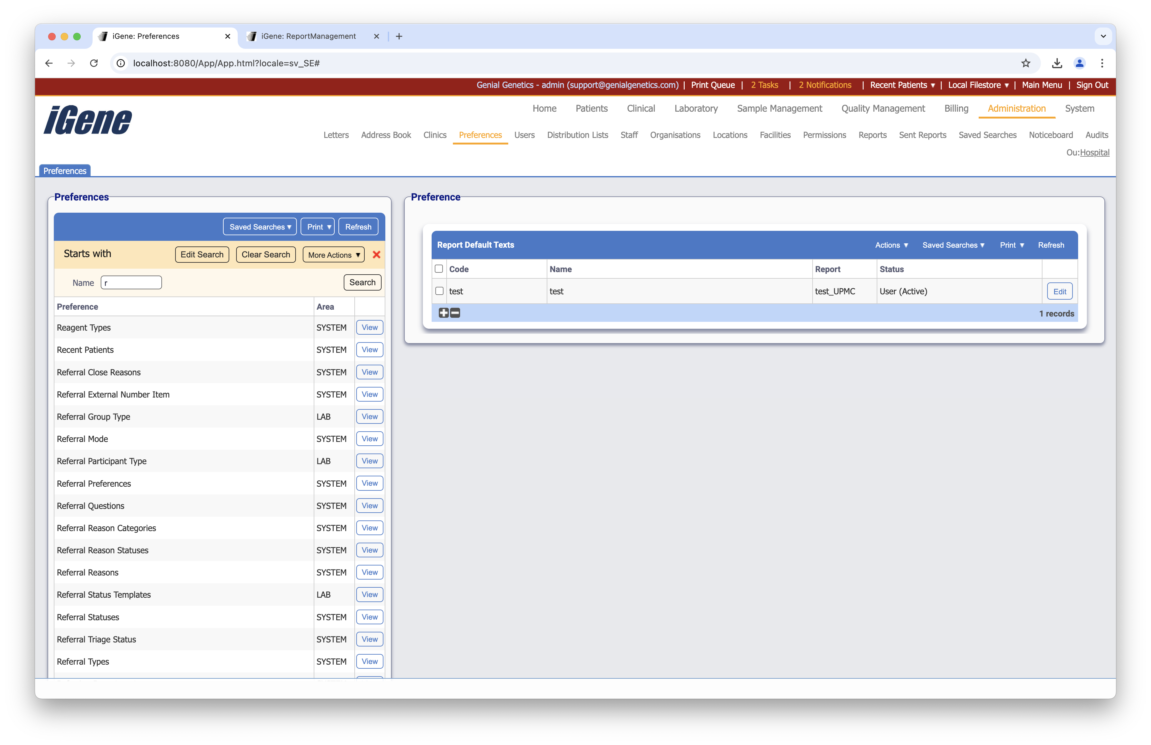Report Default Types list