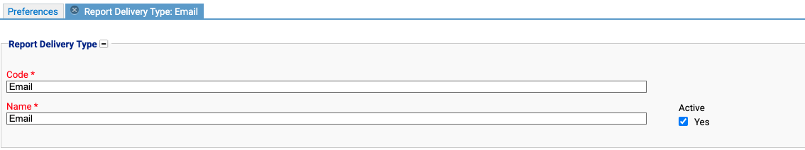 View of a report delivery preference form