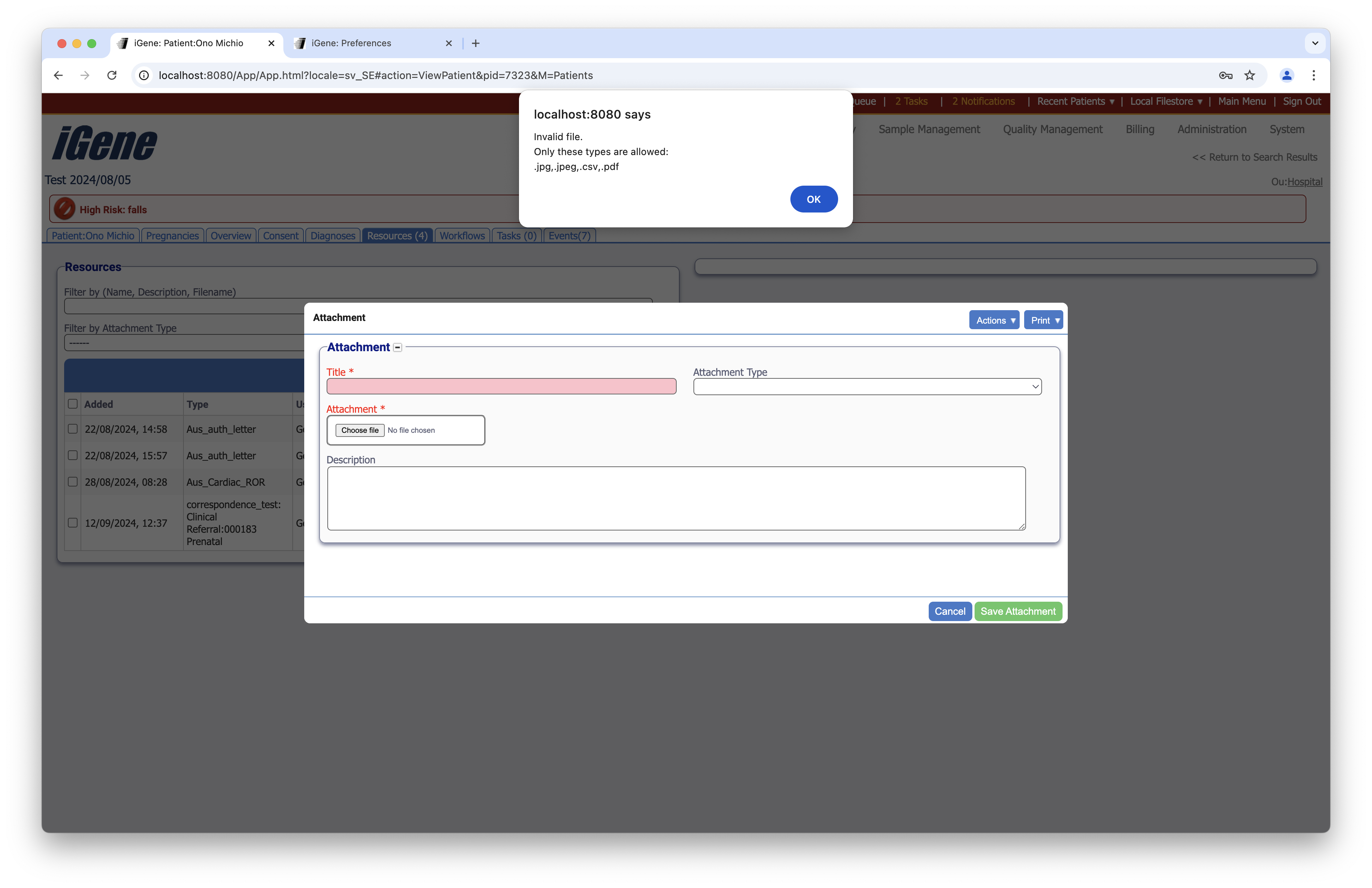 Resource Preferences list