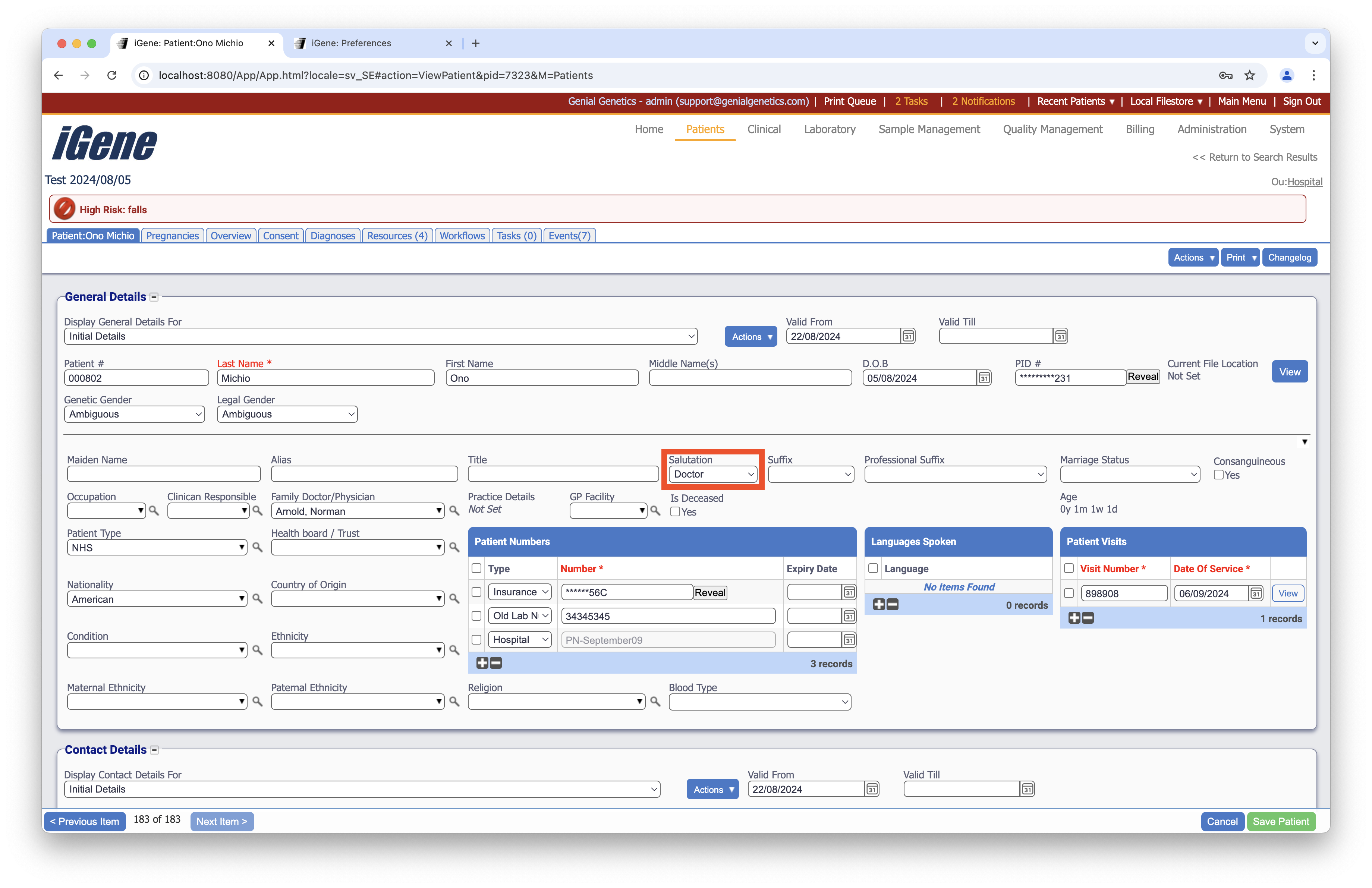 Salutation Example on staff screen