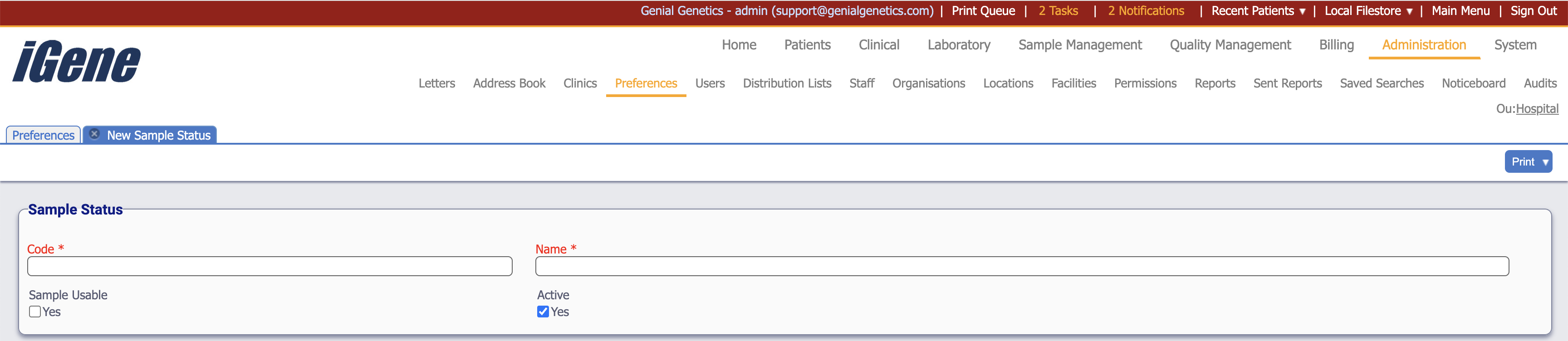 Status for output samples field found in test preference