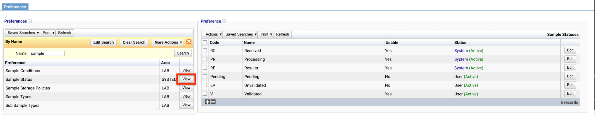 Status for output samples field found in test preference
