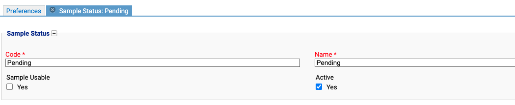 Status for output samples field found in test preference