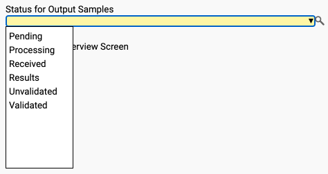 Status for output samples field found in test preference