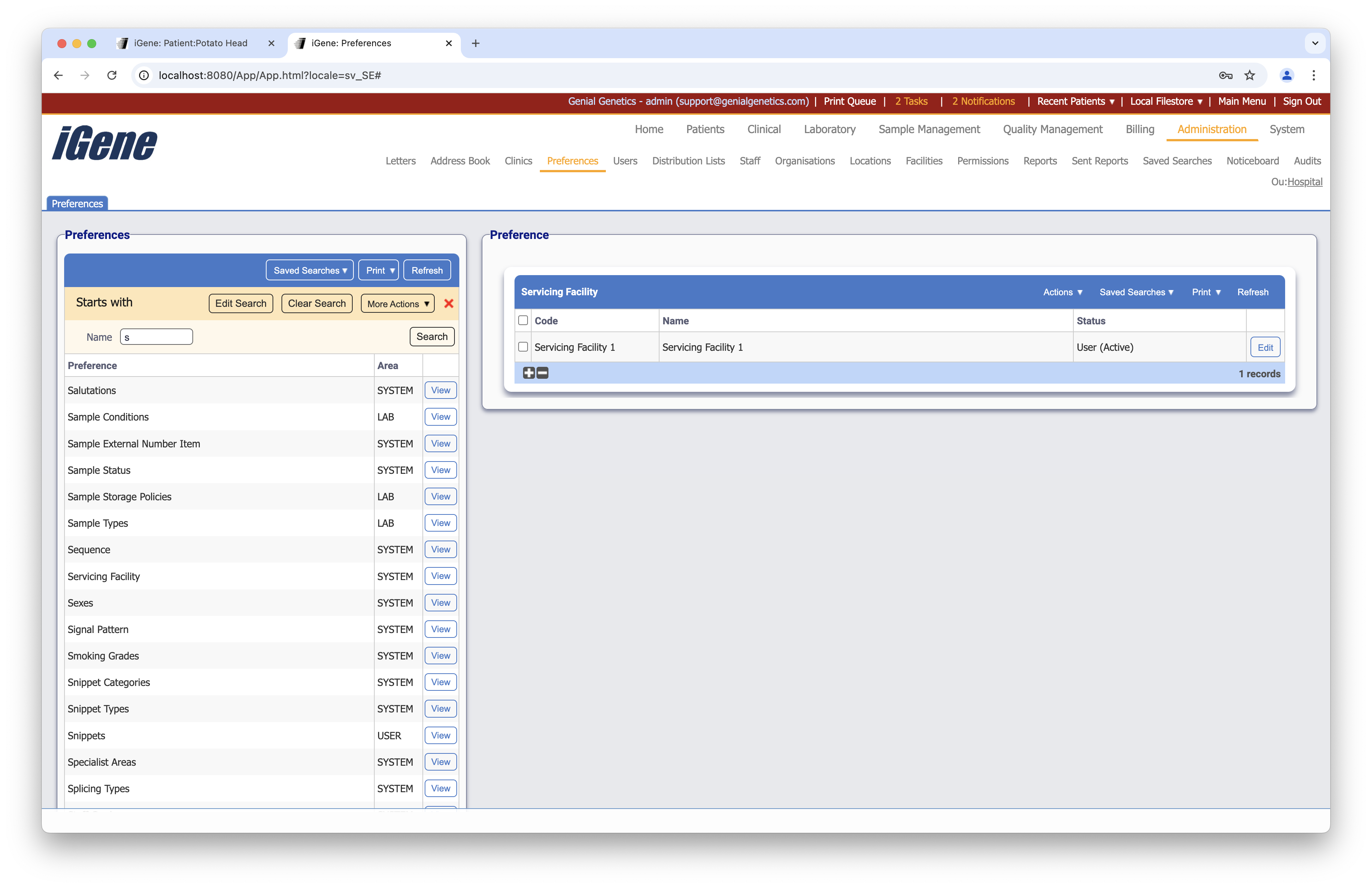 Servicing Facility list