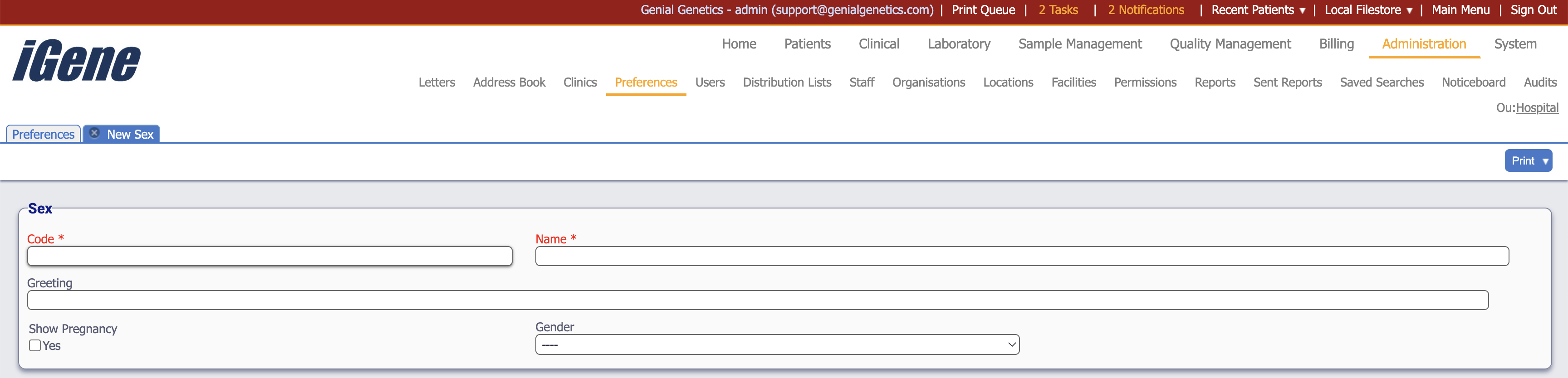 Sex Preference Table