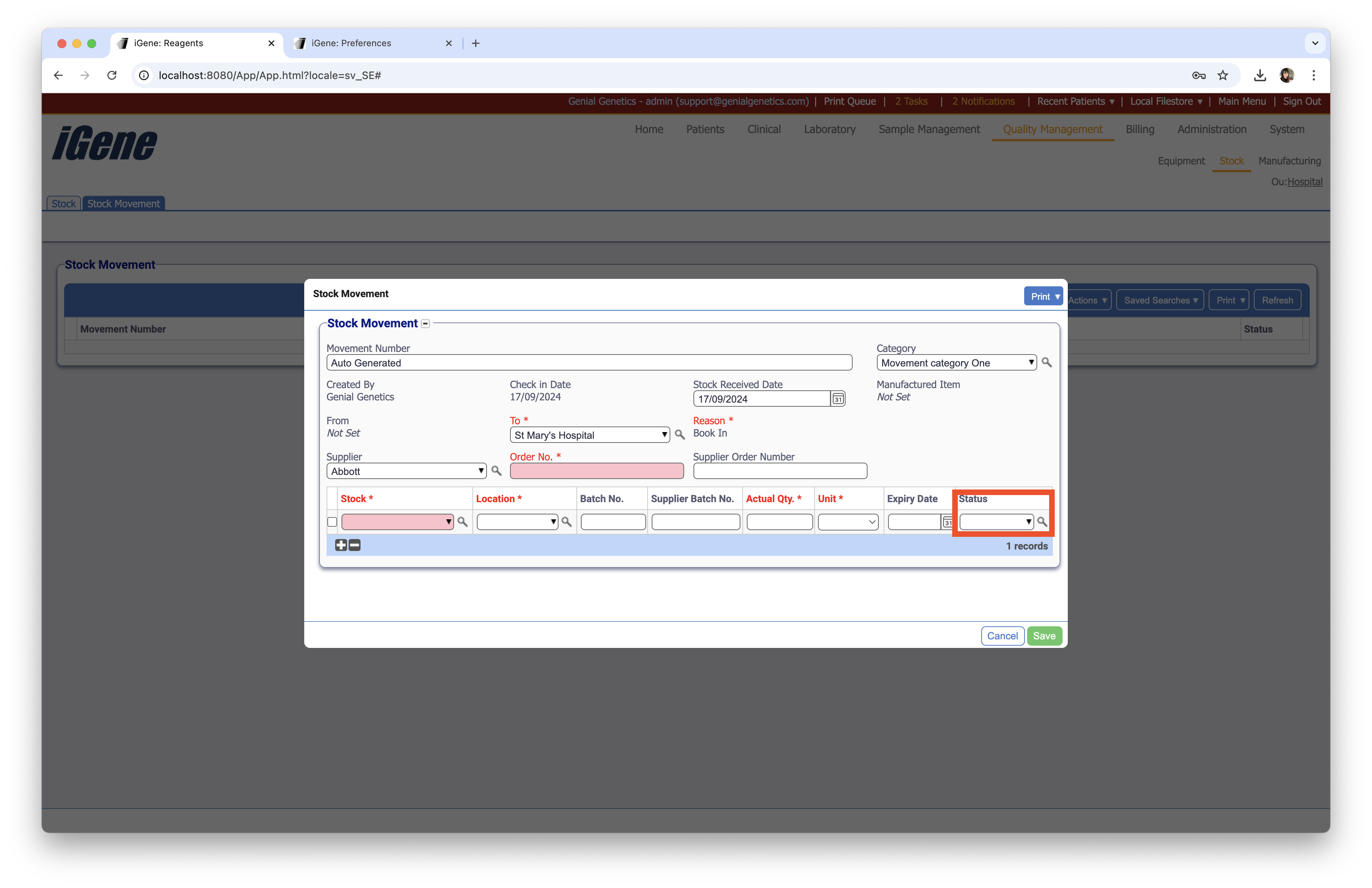 Stock Batch Statuses