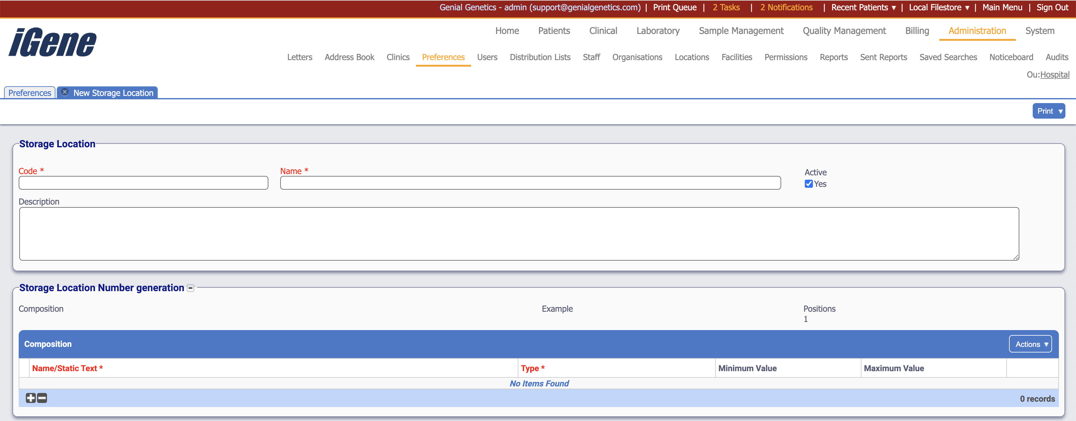 Edit Storage Location