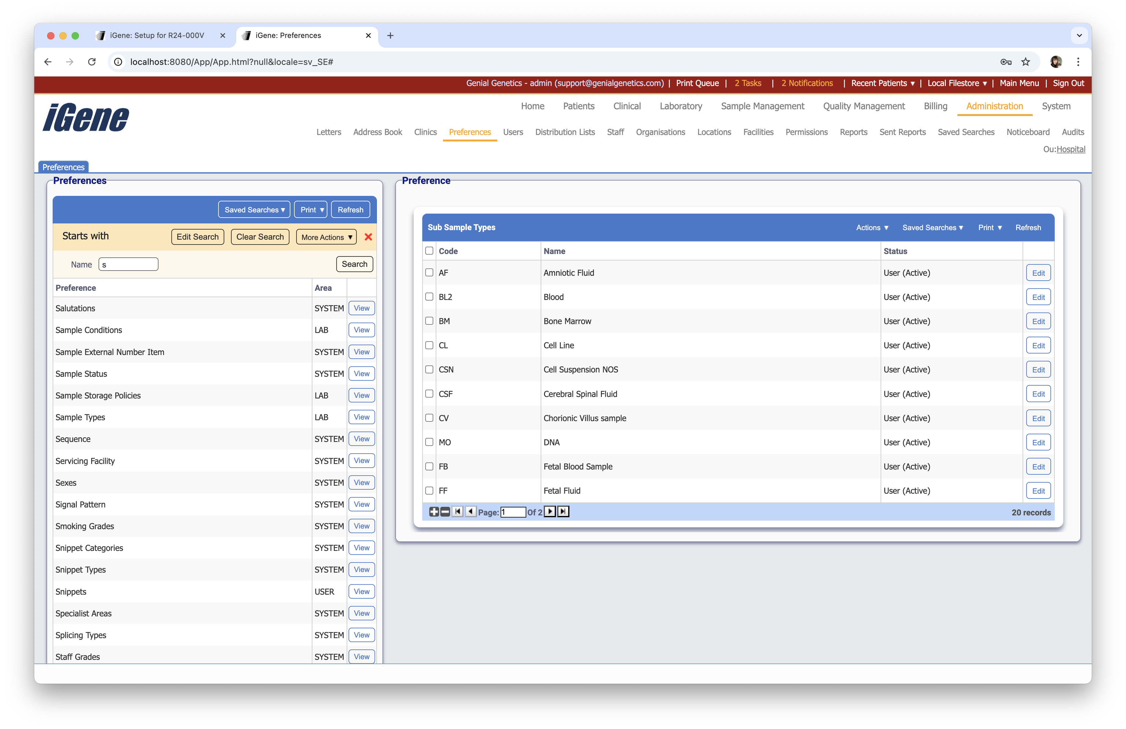 Finding the Sub Sample Type preference