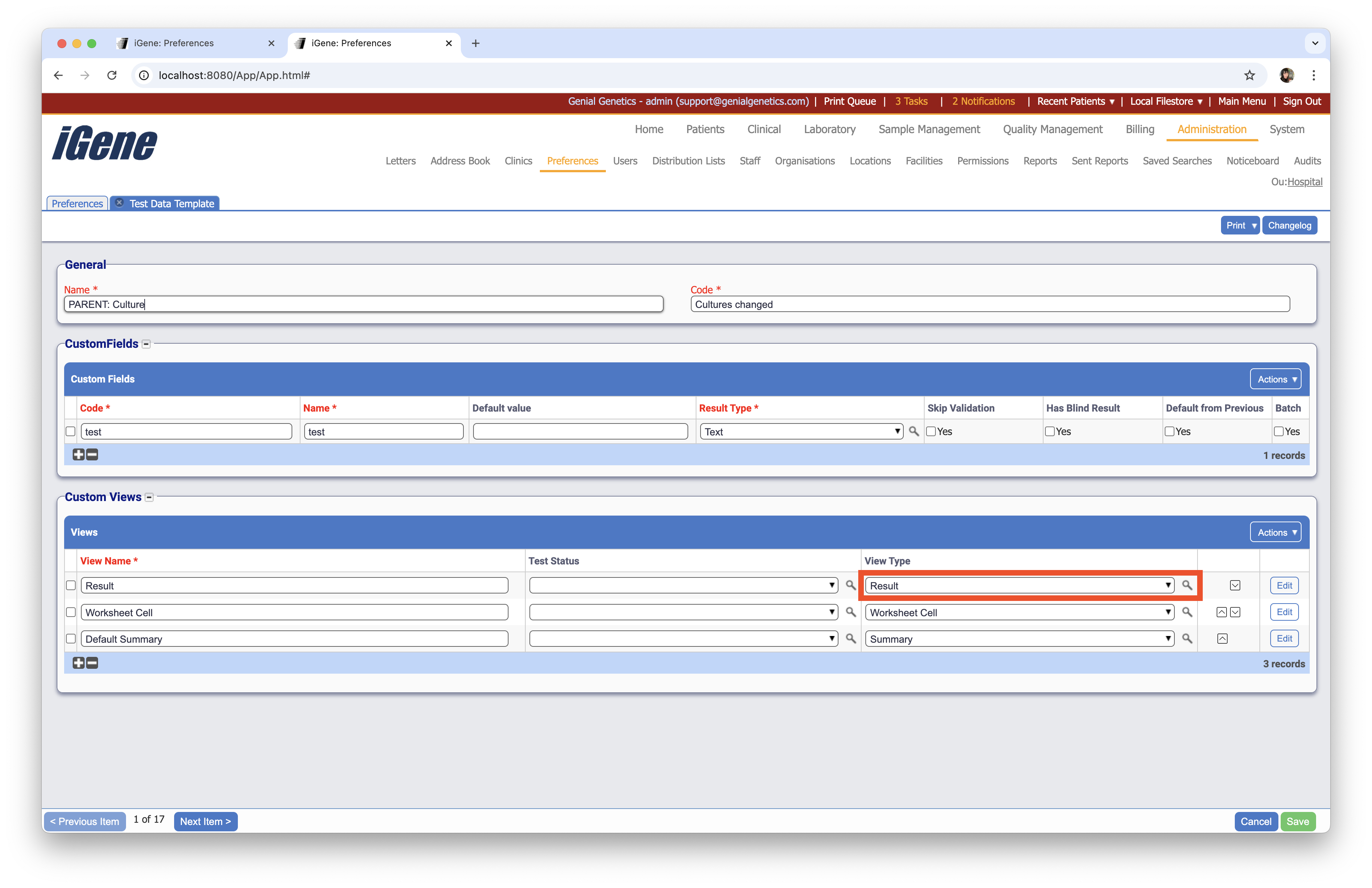 Test Data Template View Types