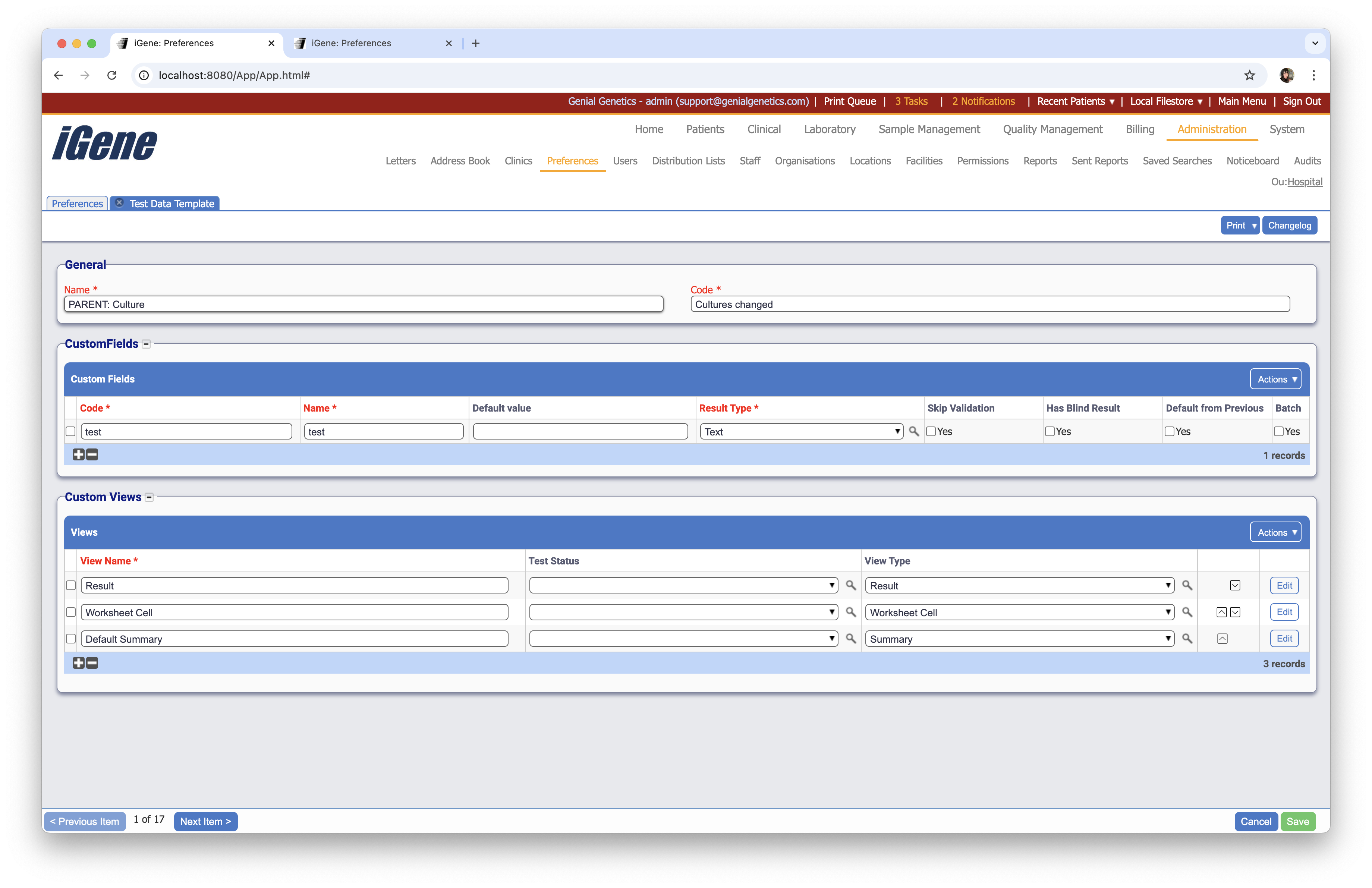 Edit Test Data Template