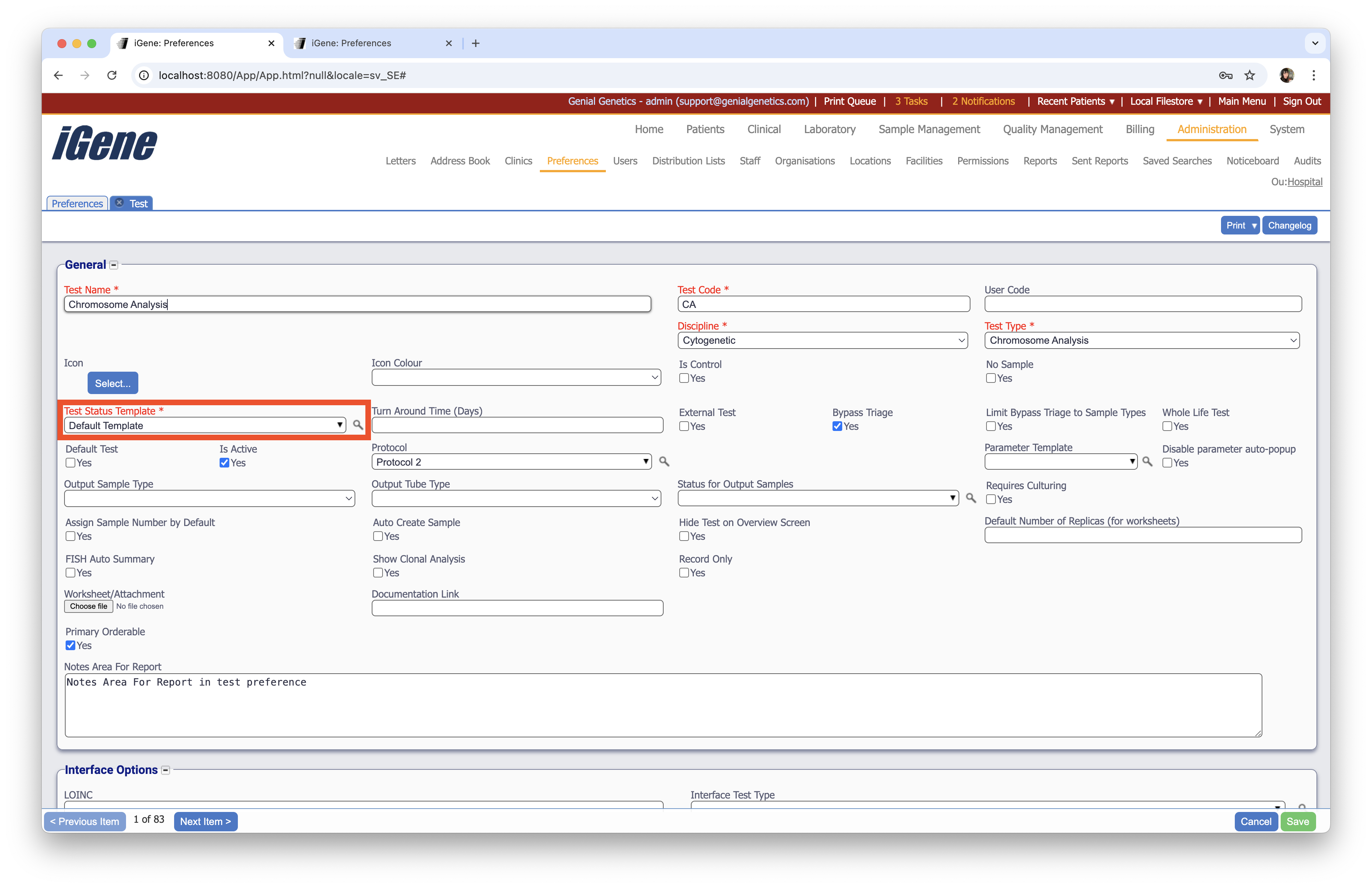 Test Status Selection