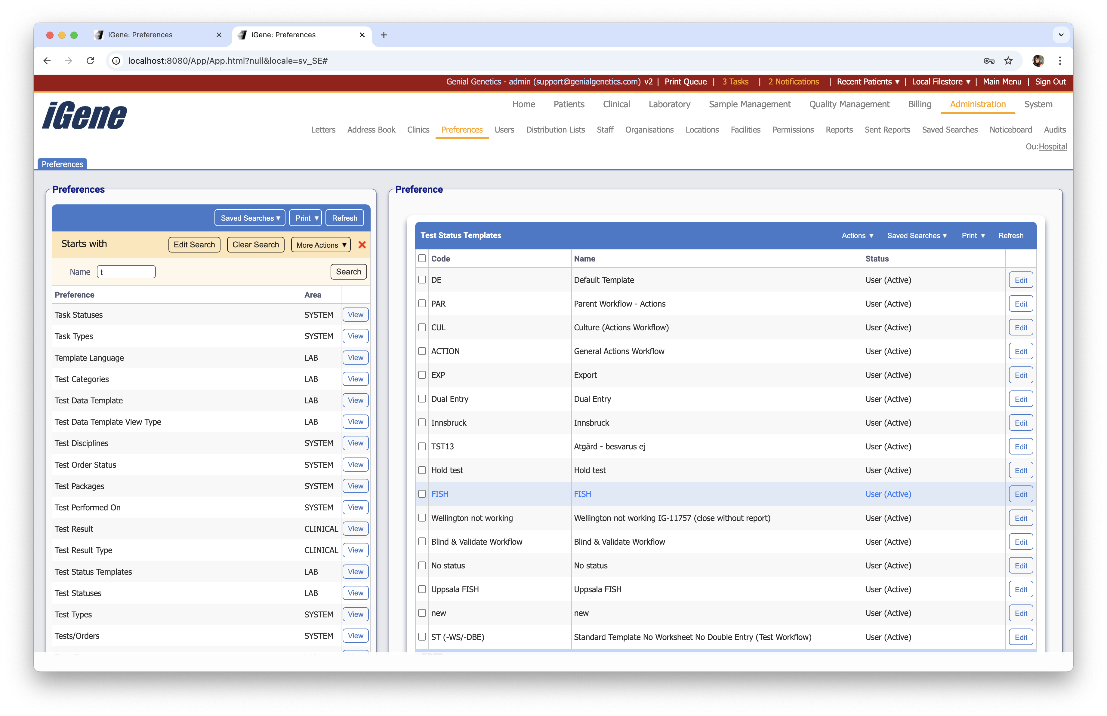 Finding Test Status Templates in preference list
