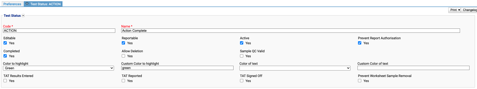 Action Complete: test status form