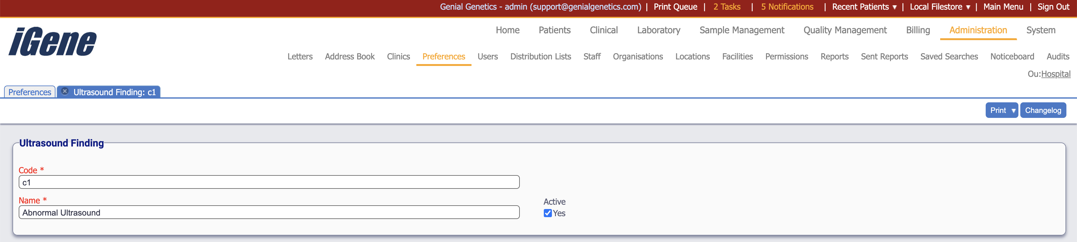 Edit Ultrasound Finding