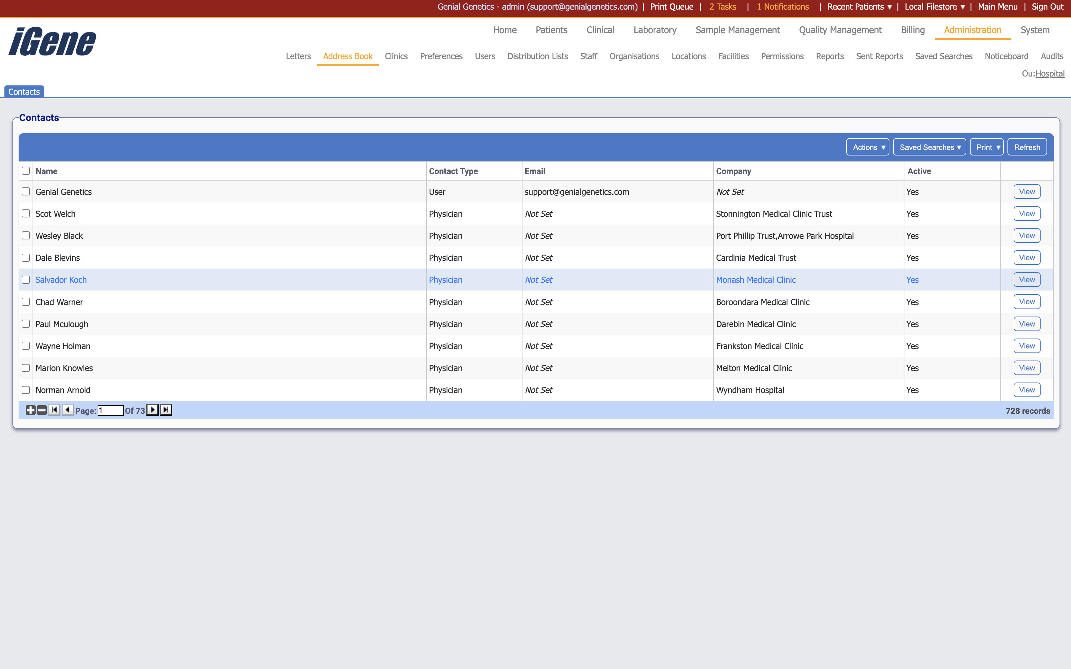 The address book list
