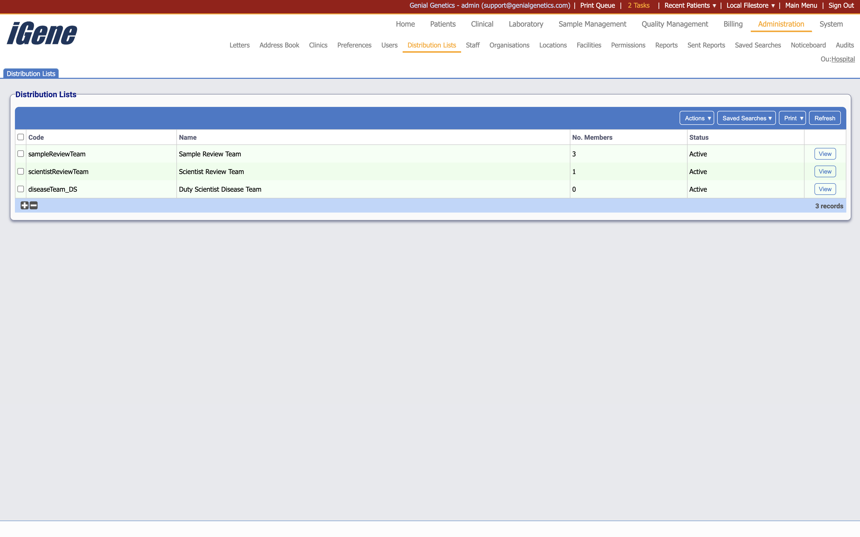 The distribution lists list