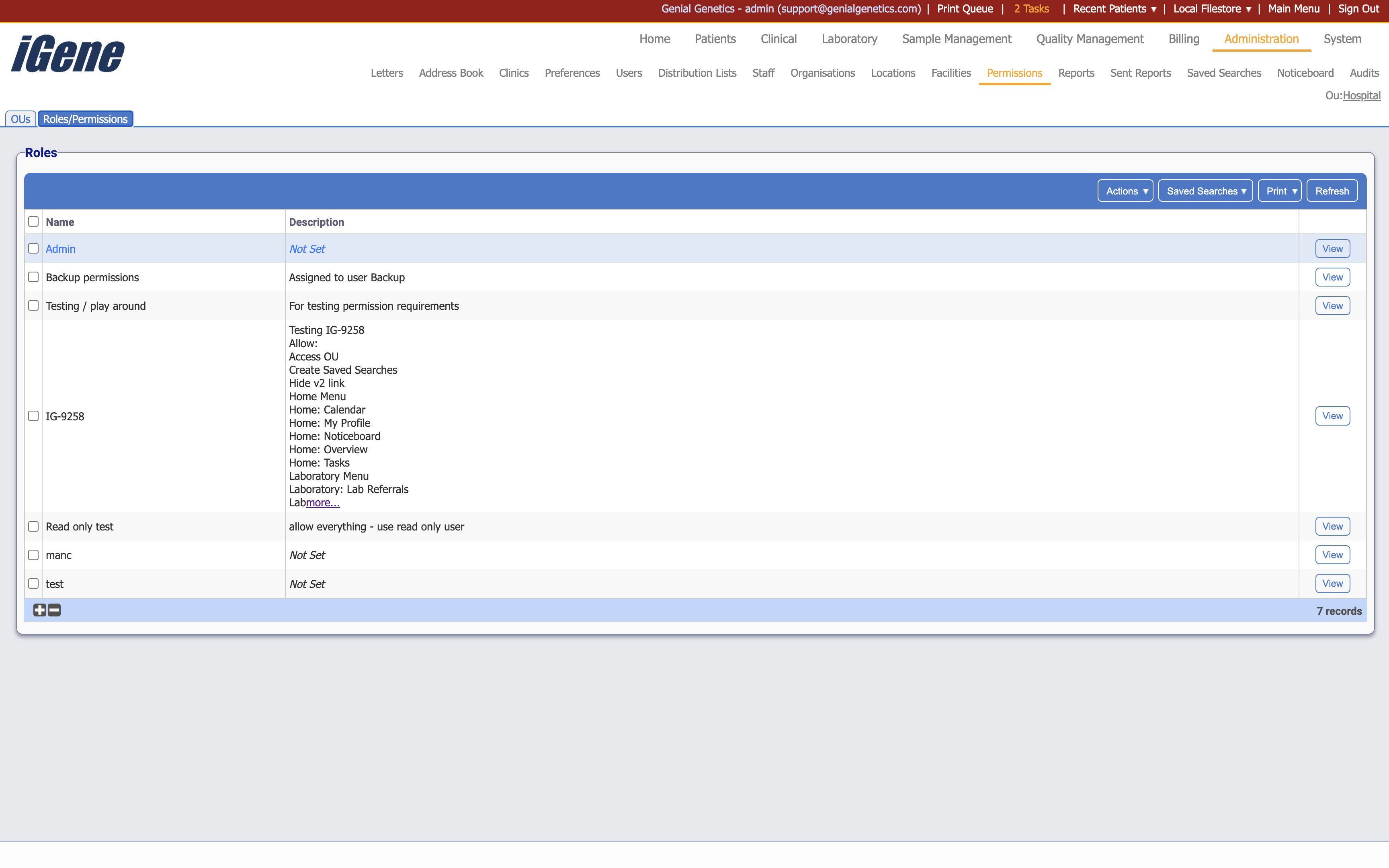 The permissions page