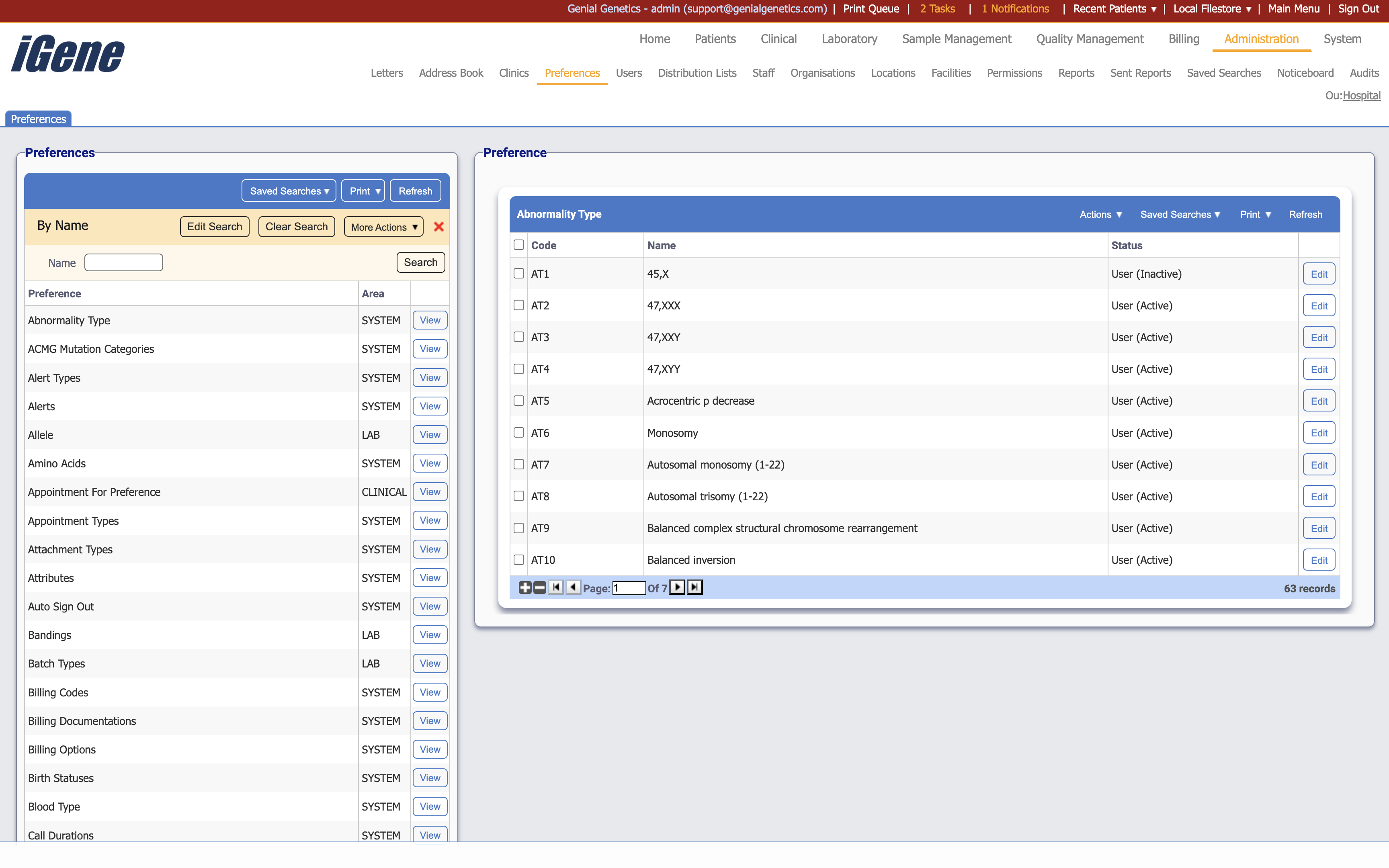 The preferences page