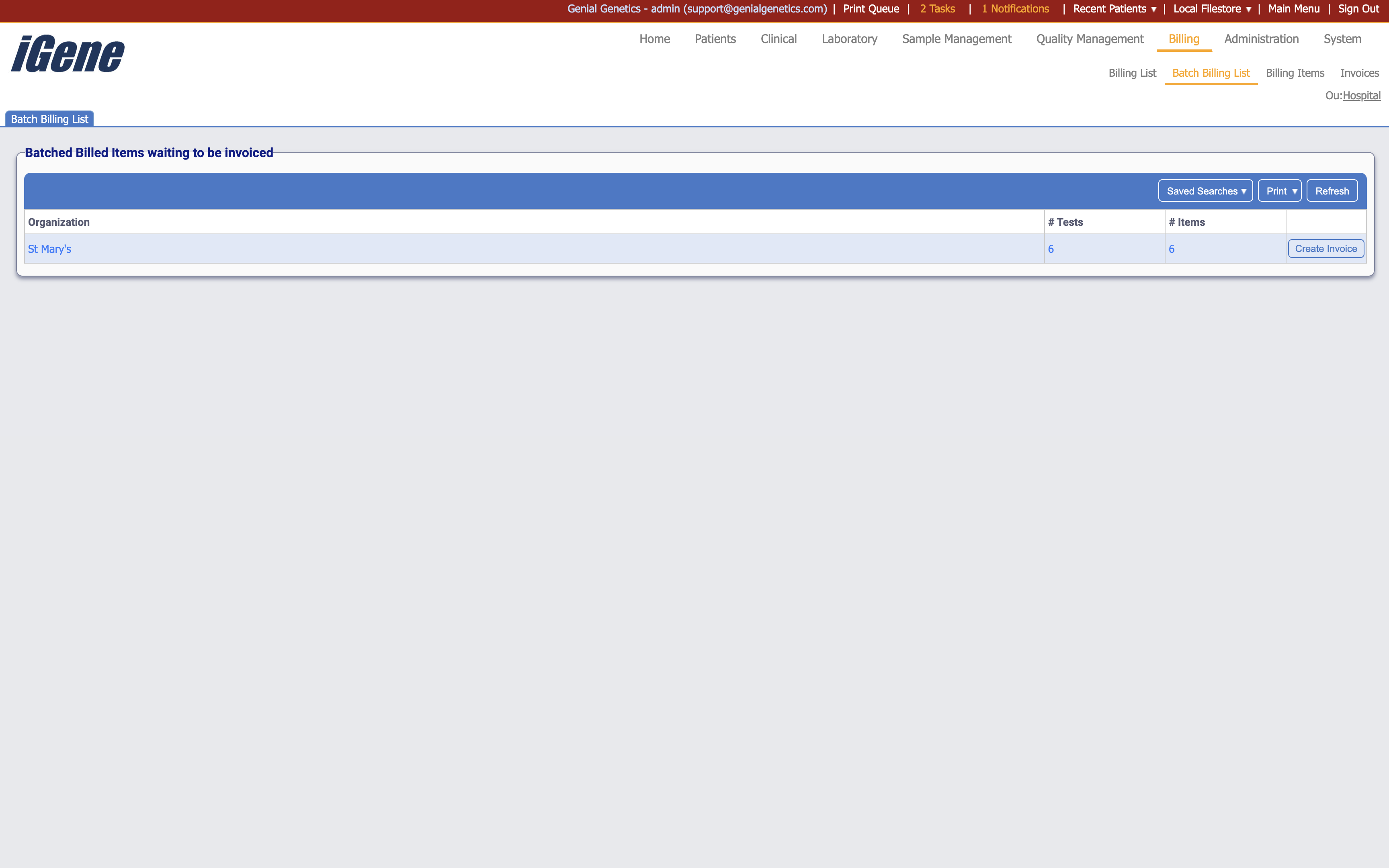 The batch billing list