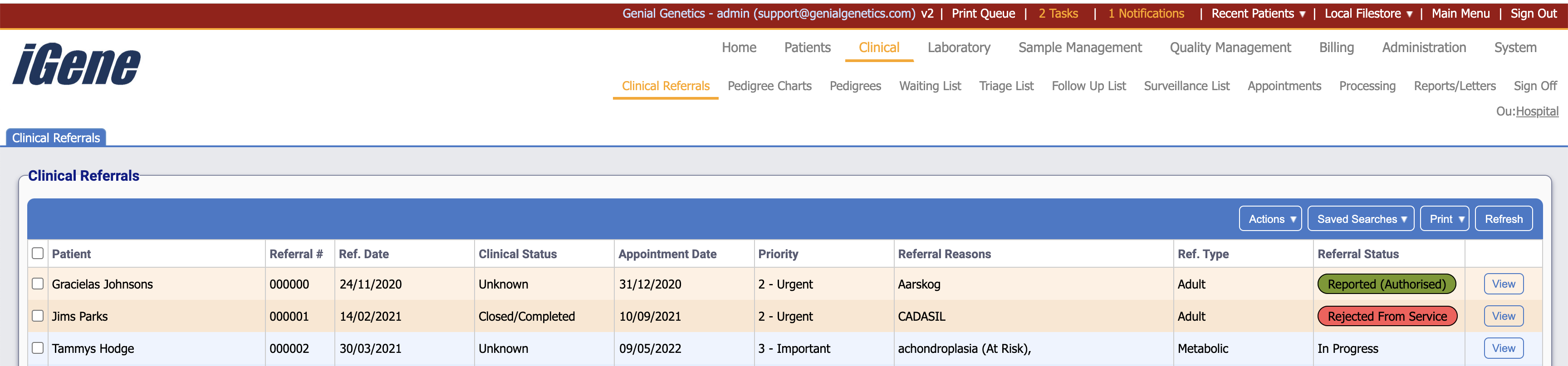 The clinical referral list
