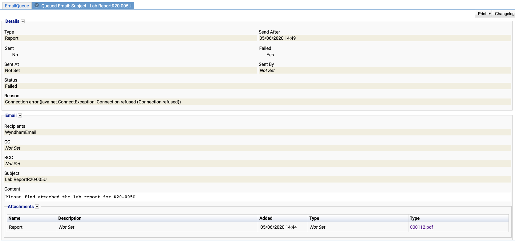 View of the email details within igene