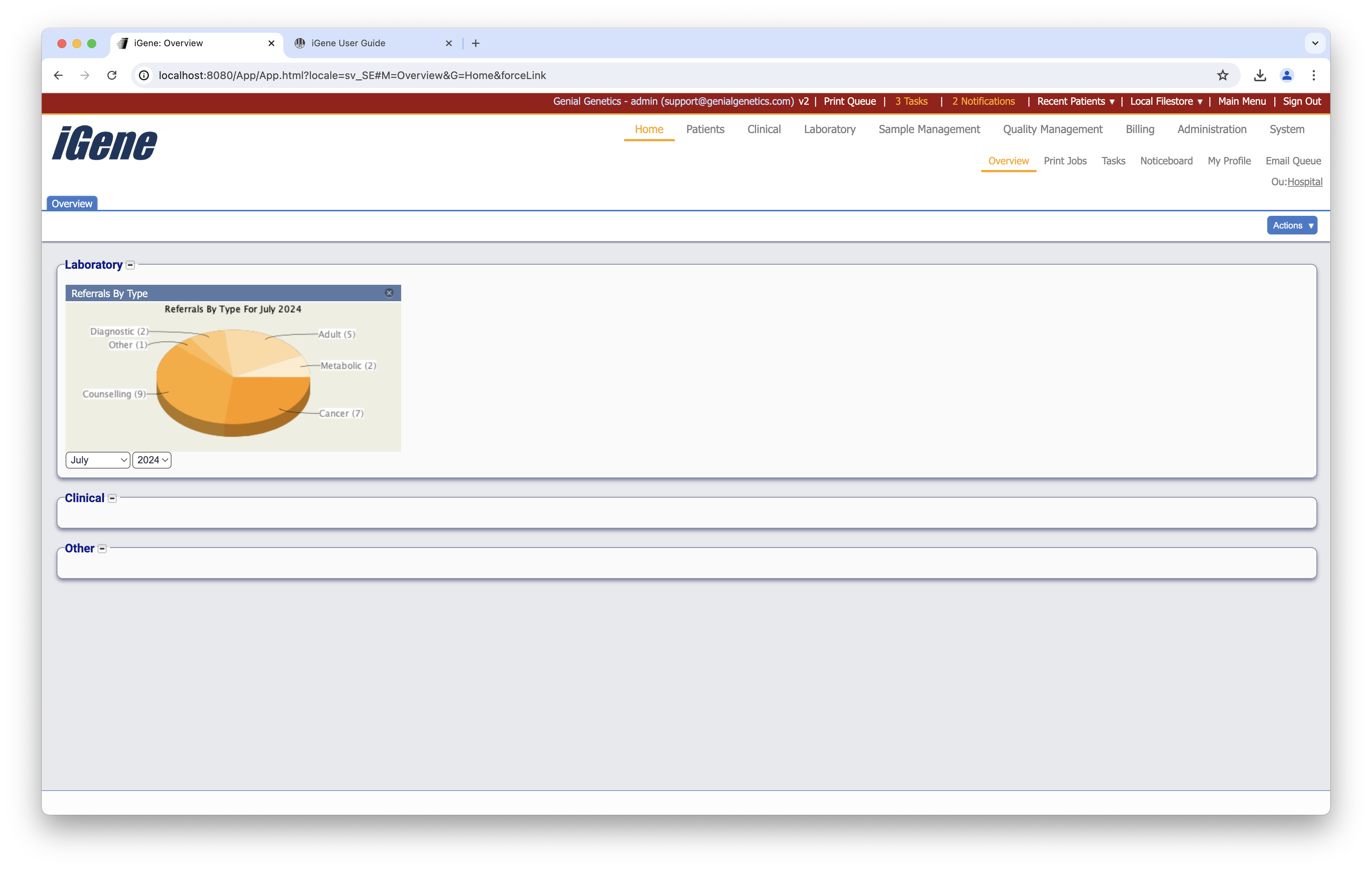 Screenshot of the overview page with widget present