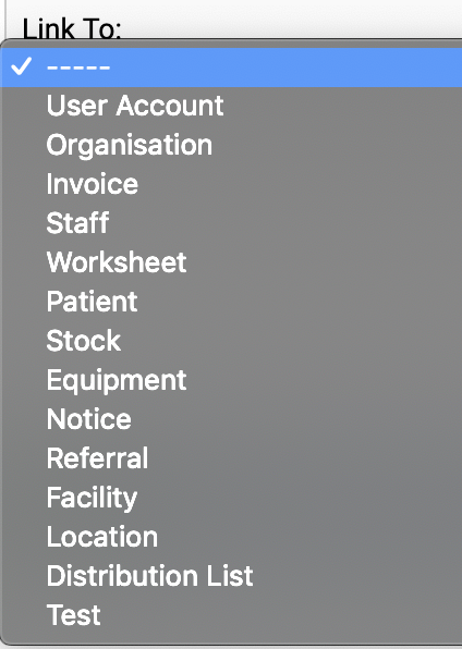 Selecting a resource type to link to.