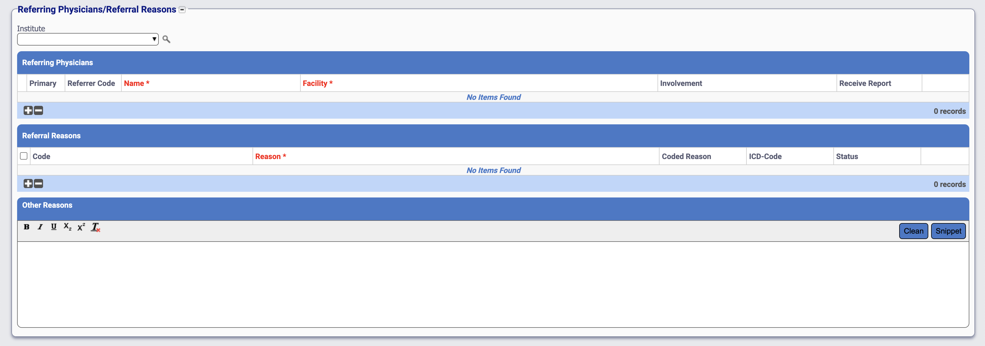 Referring Physicians/Referral Reasons fieldset