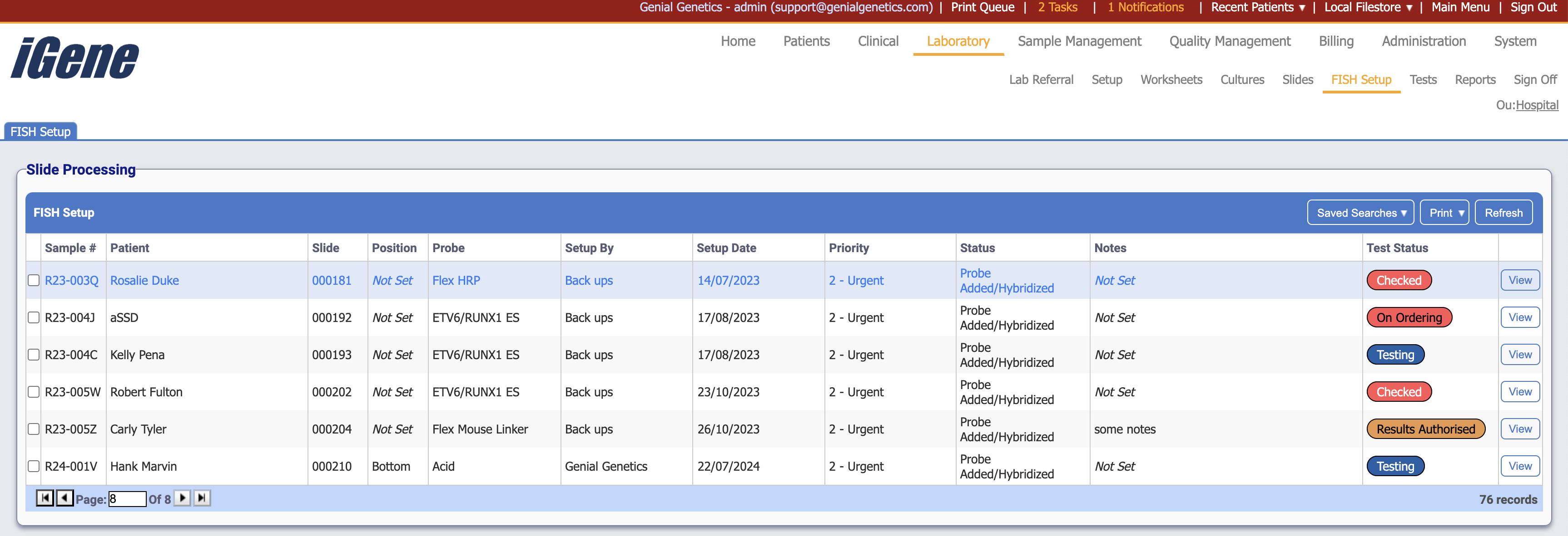 The list of FISH probes