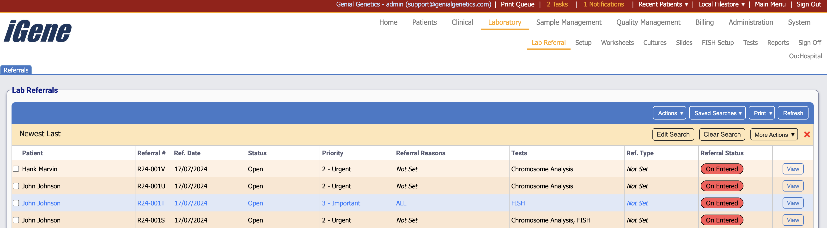 The lab referral list