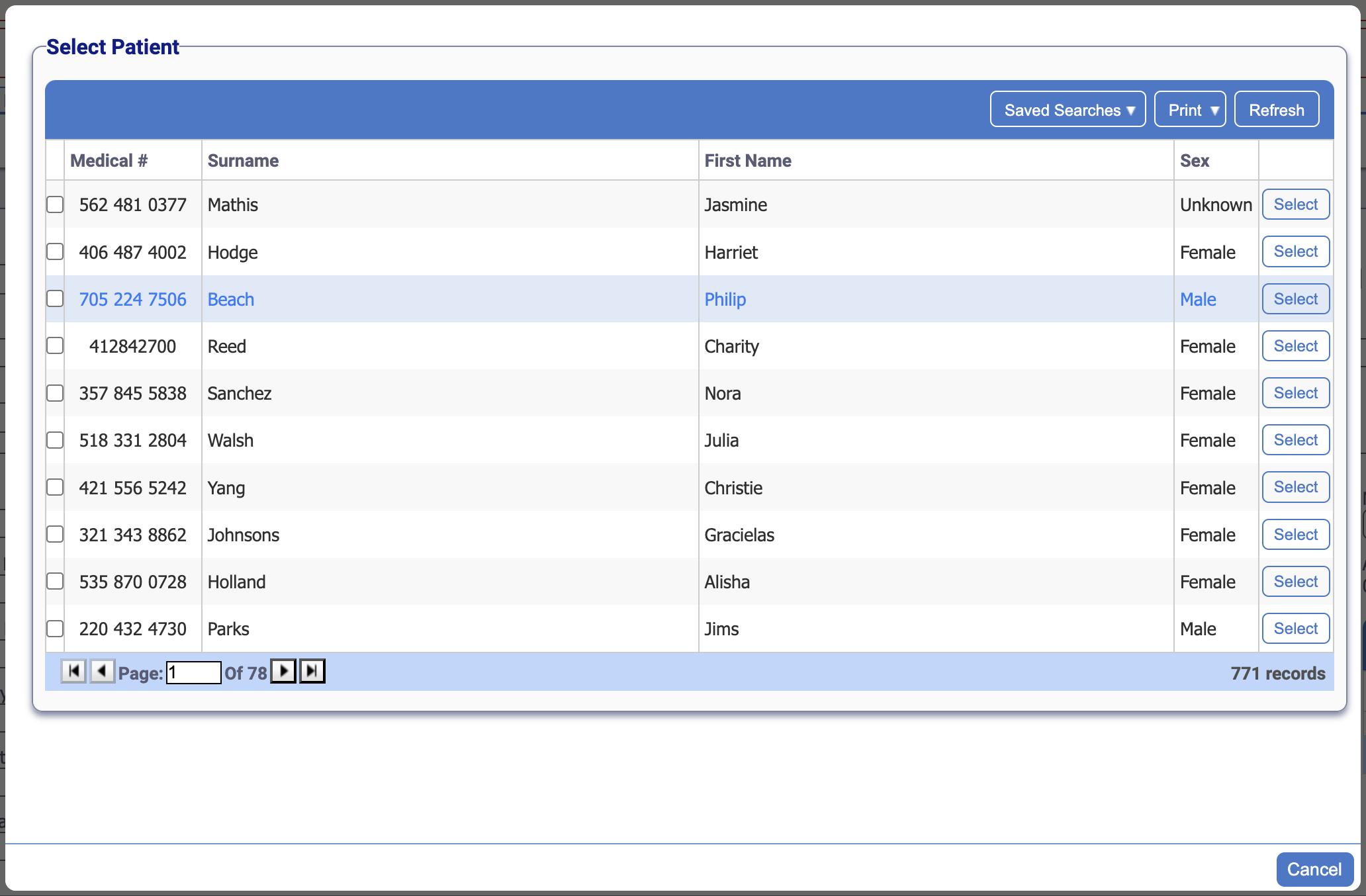 Select Patient Merge Form