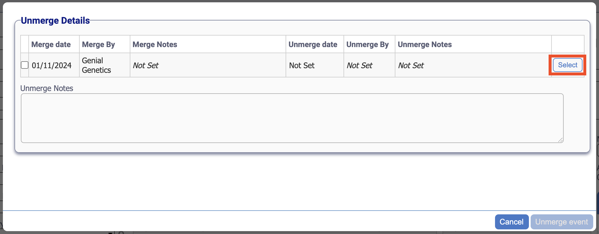 Select Unmerge Button