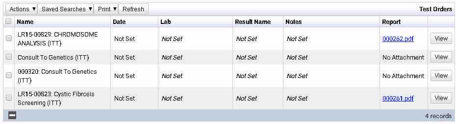 Test Orders Table