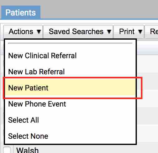 Adding Patients - Actions Button
