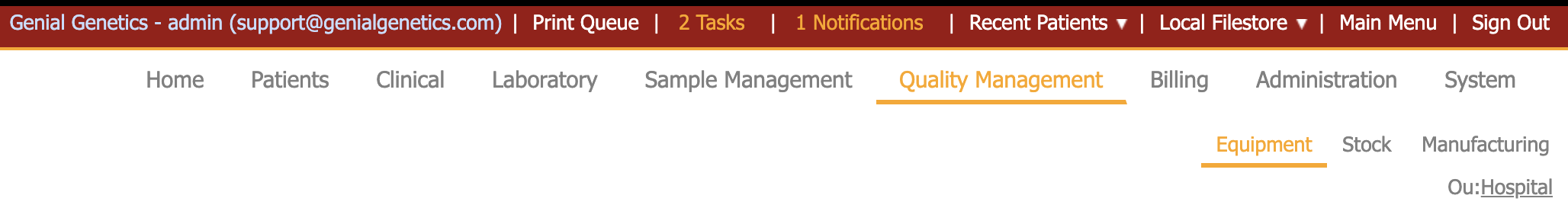 Showing the quality management tabs in iGene.