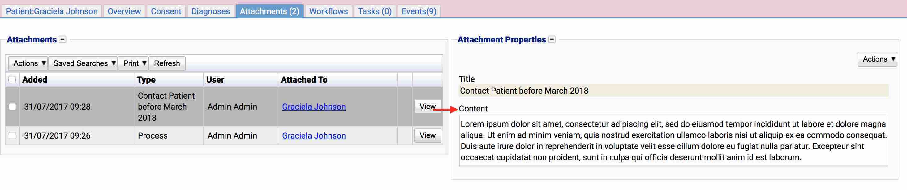 Attachments Tab