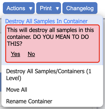 Destroy All Samples Confirmation