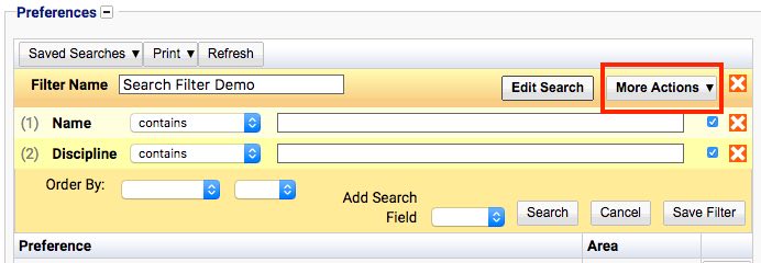 Search Filter Edit More Actions Button