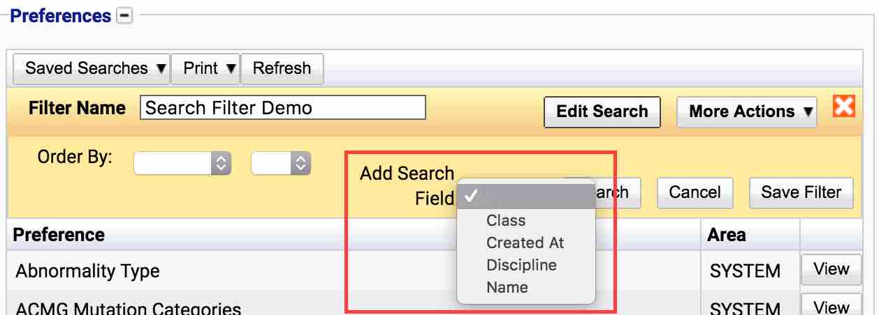 Search Filter Options
